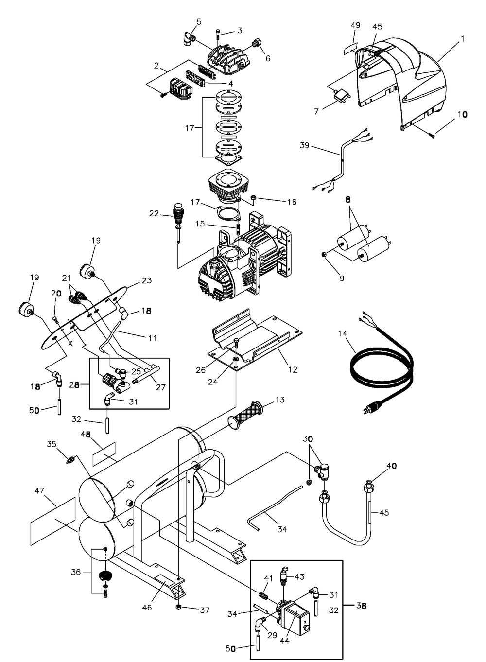 Main Unit Diagram and Parts List for 074001-0-49CFM  Briggs and Stratton Lawn Tractor Accessories